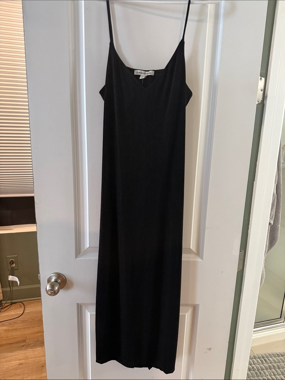 Minimalist Black Slip Maxi Dress with Spaghetti Straps